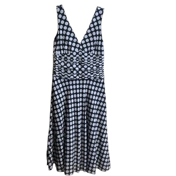 Zara Premium Dress SZ M Cream & Black Spotted Midi Pleated Waist Party Wedding - Picture 2 of 10